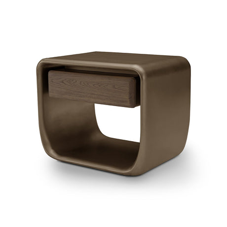 Maison Debrah Corix brass nightstand with single matte light grey elm veneer drawer front — view 2