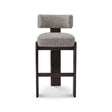 Maison Debrah Ashven dark grey ash wood bar stool with cross-braced frame and woven fabric seat