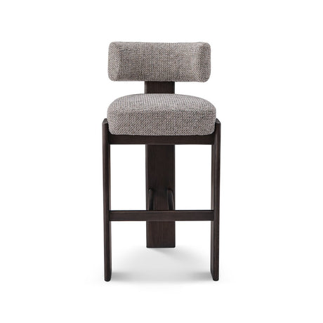 Maison Debrah Ashven dark grey ash wood bar stool with cross-braced frame and woven fabric seat