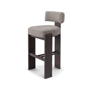 Maison Debrah Ashven dark grey ash wood bar stool with cross-braced frame and woven fabric seat — view 2