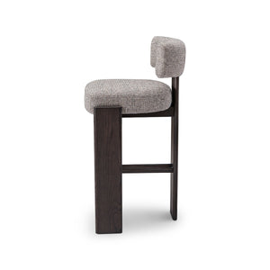 Maison Debrah Ashven dark grey ash wood bar stool with cross-braced frame and woven fabric seat — view 3
