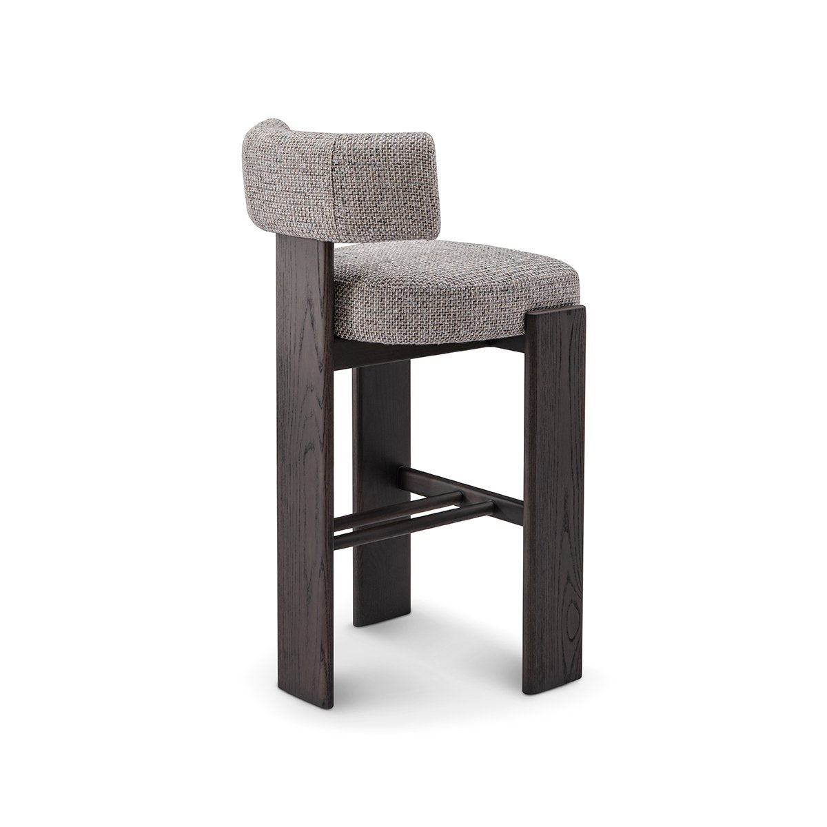 Maison Debrah Ashven dark grey ash wood bar stool with cross-braced frame and woven fabric seat — view 4