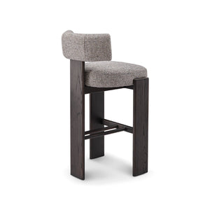 Maison Debrah Ashven dark grey ash wood bar stool with cross-braced frame and woven fabric seat — view 4