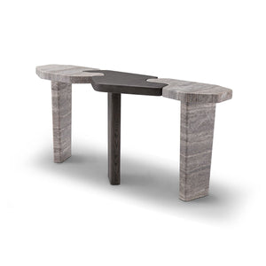 Maison Debrah Varlen console table, dark elm and travertine — view 2