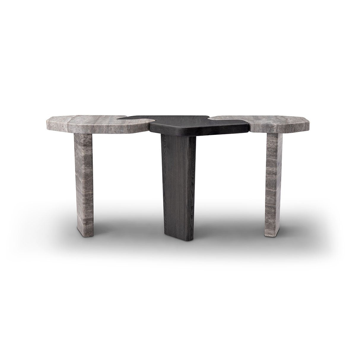 Maison Debrah Varlen console table in dark grey elm and silver travertine