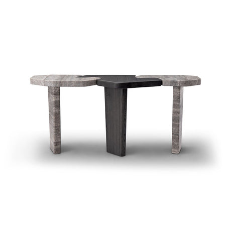 Maison Debrah Varlen console table in dark grey elm and silver travertine
