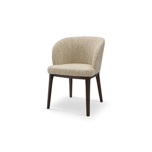Maison Debrah Lorien dining chair in oatmeal bouclé with barrel back and dark wood legs — view 2