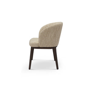 Maison Debrah Lorien dining chair in oatmeal bouclé with barrel back and dark wood legs — view 3