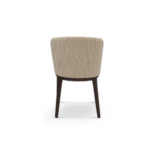 Maison Debrah Lorien dining chair in oatmeal bouclé with barrel back and dark wood legs — view 4