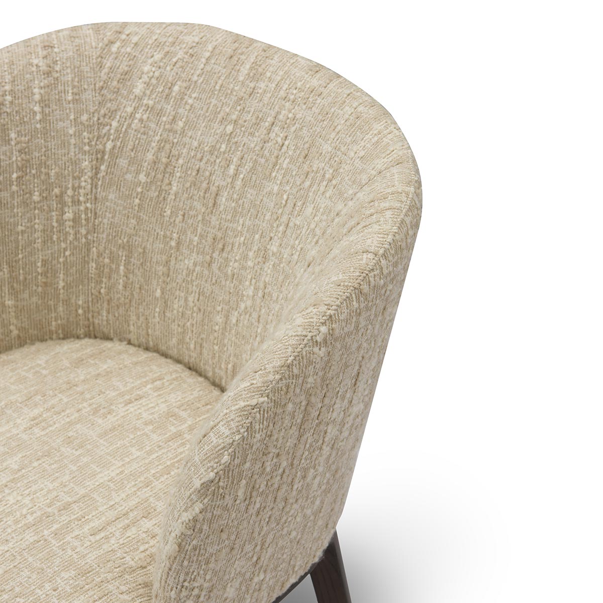 Maison Debrah Lorien dining chair in oatmeal bouclé with barrel back and dark wood legs — view 6