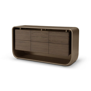 Maison Debrah Solix low drawer cabinet in brass metallic with light grey elm drawer fronts — view 2
