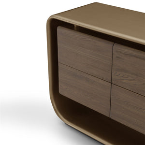 Maison Debrah Solix low drawer cabinet in brass metallic with light grey elm drawer fronts — view 3