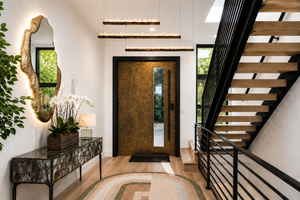 Morphea Halo LED Mirror | Organic Backlit Entry Mirror in Aged Patina Brass |