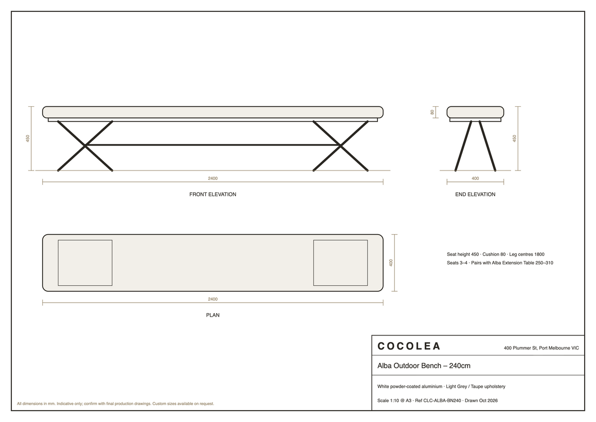 Alba Outdoor Dining Setting – Extension Table, 6 Pembroke Chairs & Alba Bench, Cocolea, , ,