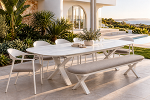 Alba Outdoor Dining Setting – Extension Table, 6 Pembroke Chairs & Alba Bench, Cocolea, , ,