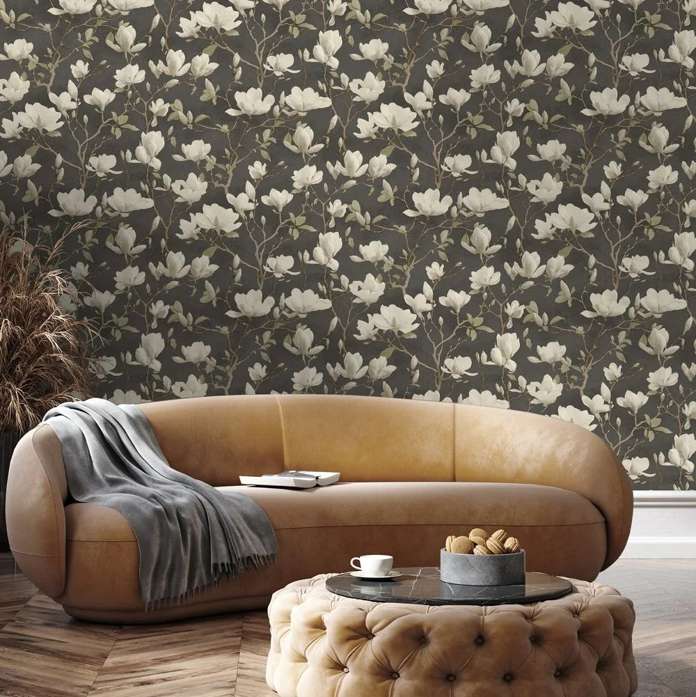 Petalina Wallpaper, Cocolea Natty & Polly, Charcoal, Per roll (53 cm × 10 m),