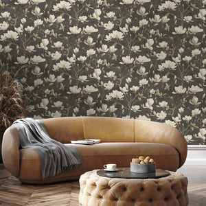 Petalina Wallpaper, Cocolea Natty & Polly, Charcoal, Per roll (53 cm × 10 m),