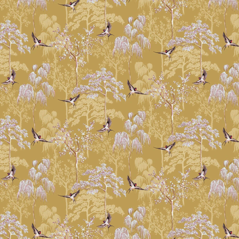 Japanese Garden Wallpaper in Ochre, Cocolea Natty & Polly, Per roll (53 cm × 10 m), ,