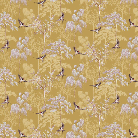 Japanese Garden wallpaper in Ochre by Natty & Polly, full pattern view