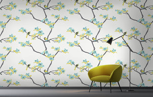 Azalea wallpaper in Waterfront by Natty & Polly, styled in an interior