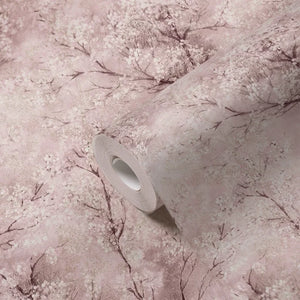 Chinoiserie Tree wallpaper in Pink by Natty & Polly, full pattern view