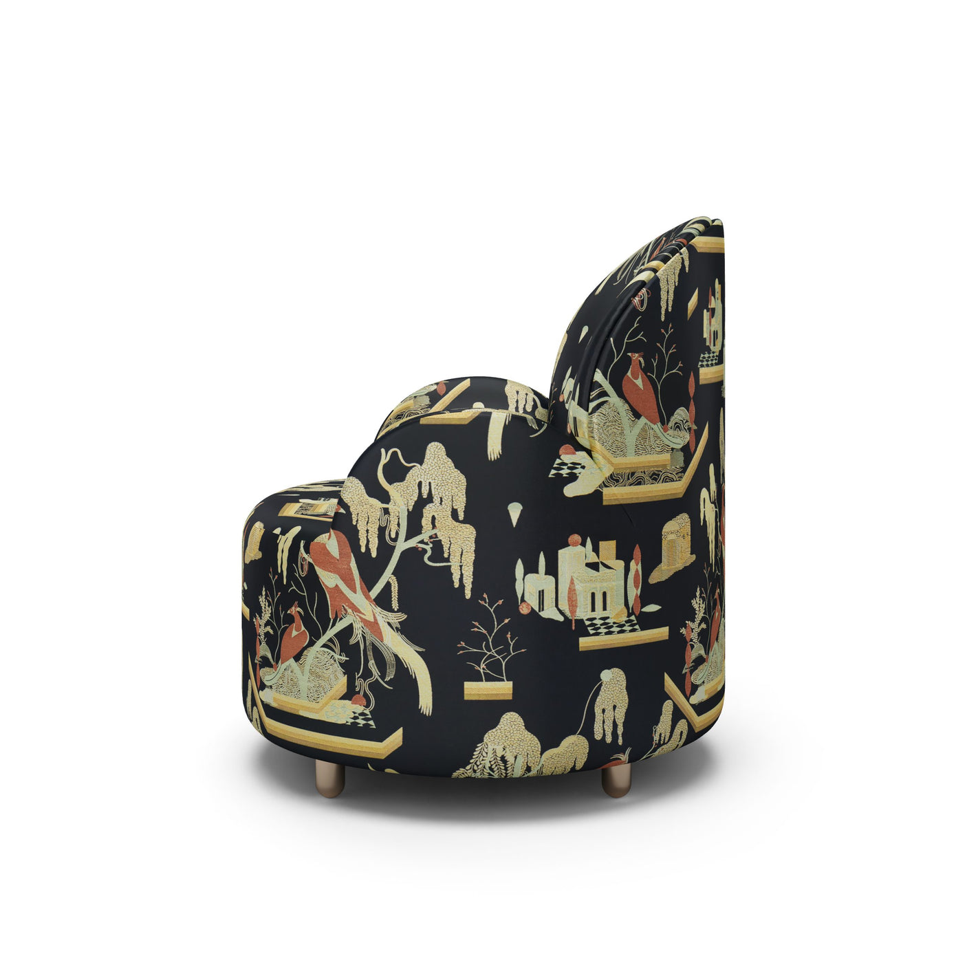 Strings Armchair - Plush Black-Beige Jacquard Fabric, Cocolea, , ,