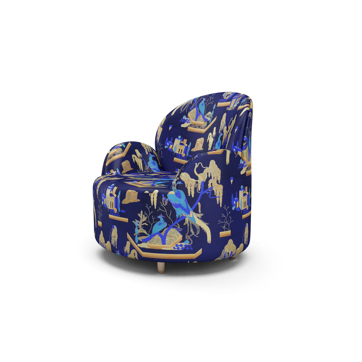 Strings Armchair - Plush Blue Jacquard Fabric, Cocolea, , ,