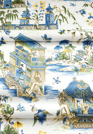 Grand Palace wallpaper in Blue / Green by Natty & Polly, full pattern view
