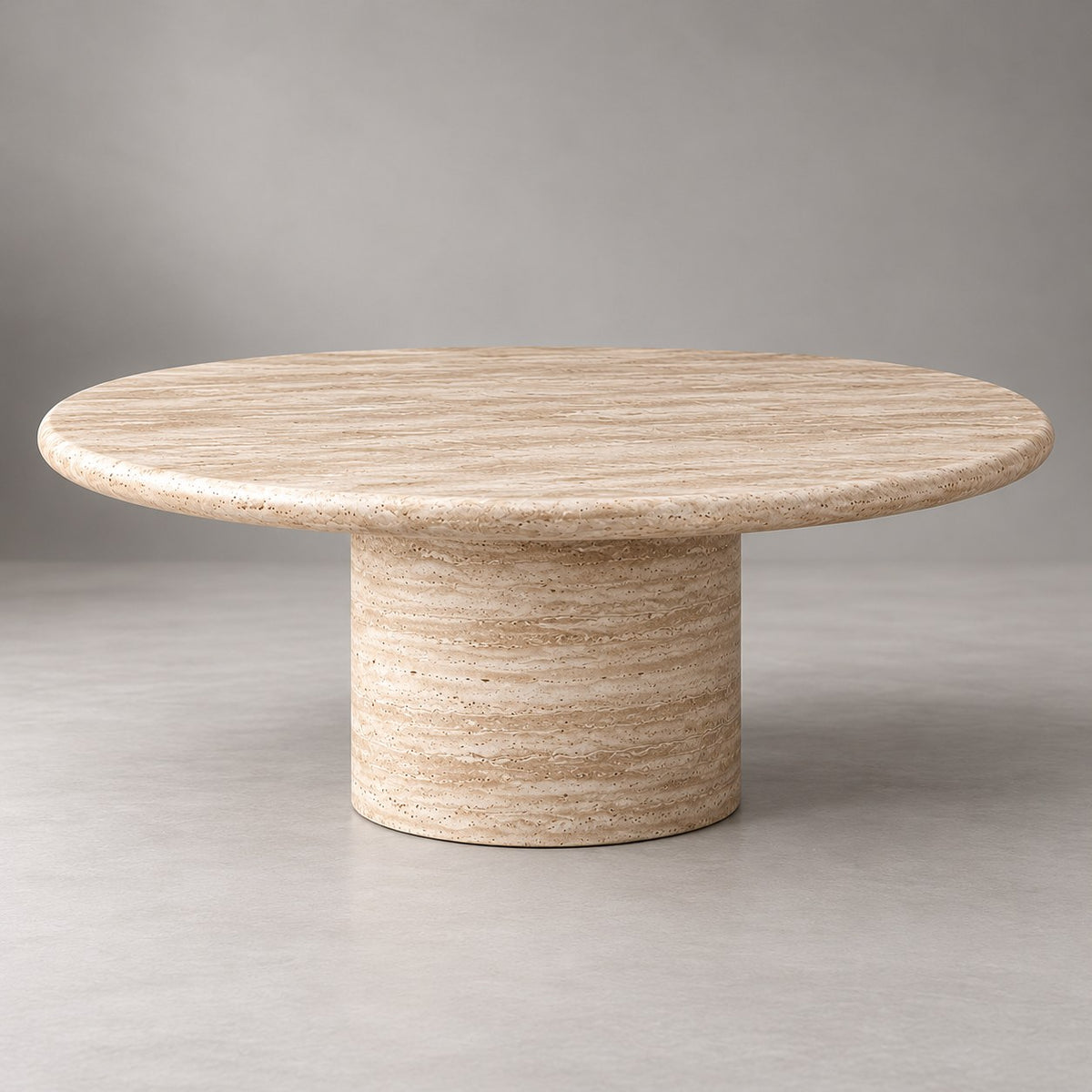Cascadia Bullnose Round Travertine Coffee Table – 100 cm, Cocolea, , ,
