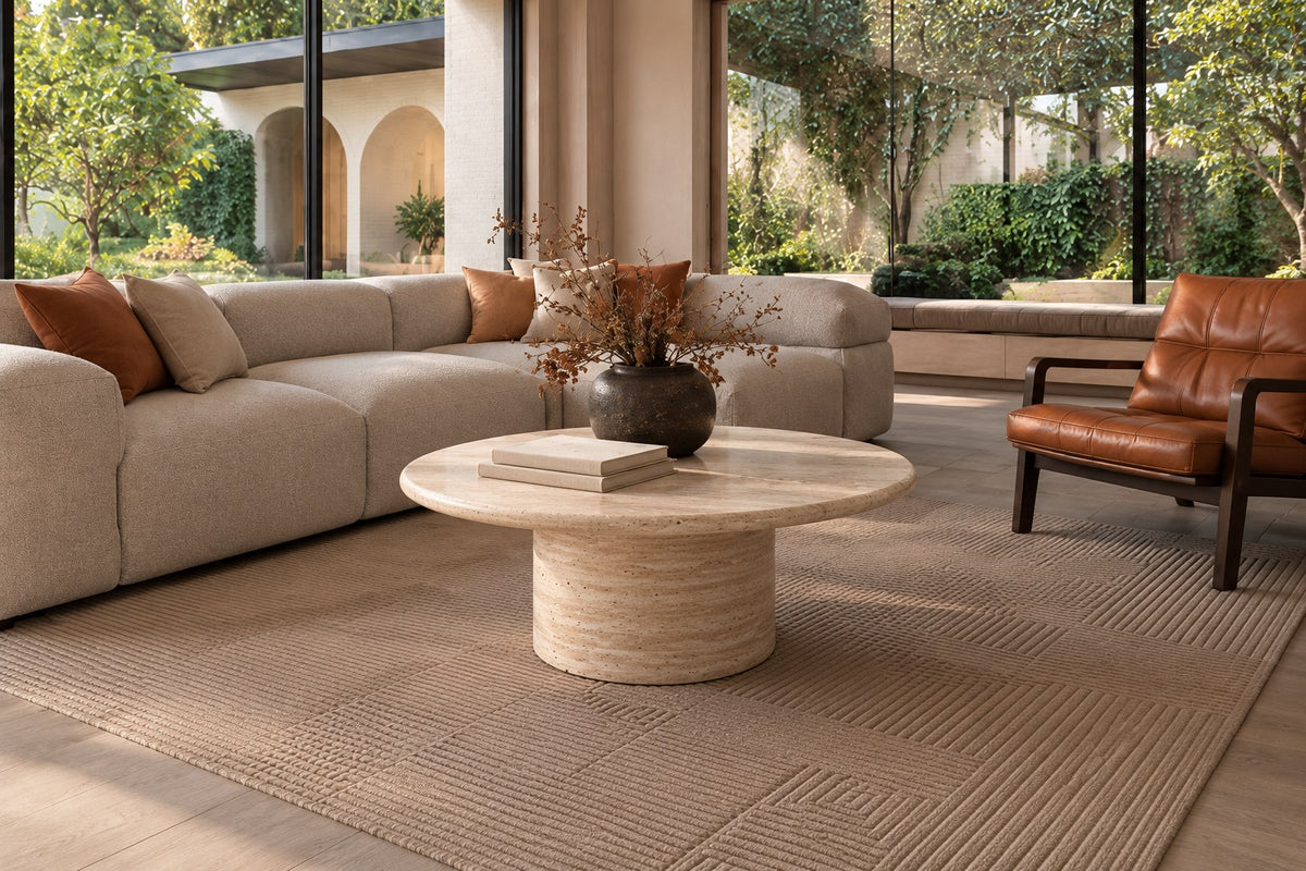 Cascadia Bullnose Round Travertine Coffee Table – 100 cm, Cocolea, , ,