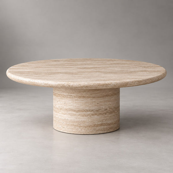 Cascadia Bullnose Round Travertine Coffee Table – 100 cm, Cocolea, , ,