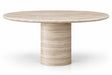 Cascadia Bullnose round travertine dining table 140 cm with straight cylinder pillar, Cocolea