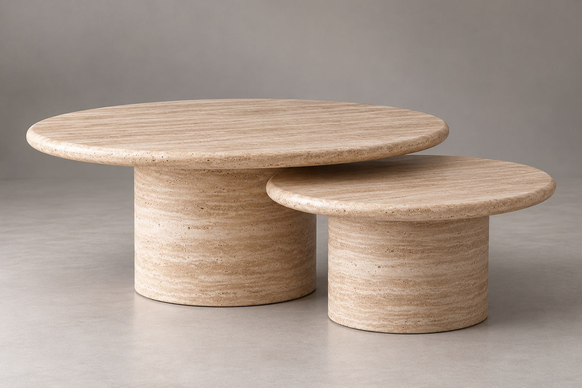 Cascadia Bullnose Travertine Nesting Coffee Tables – Set of 2, Cocolea, , ,
