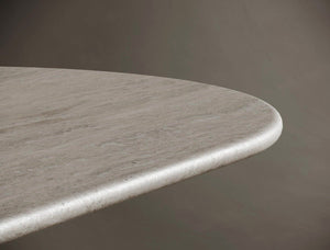 Full bullnose edge detail on honed travertine dining table top