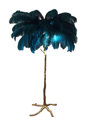 Ostro Genuine Ostrich Feather Brass Floor Lamp, Cocolea, , ,