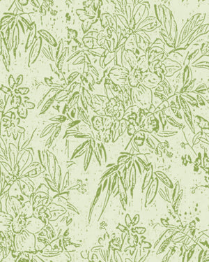 Cherry Orchard wallpaper in Green by Natty & Polly, full pattern view