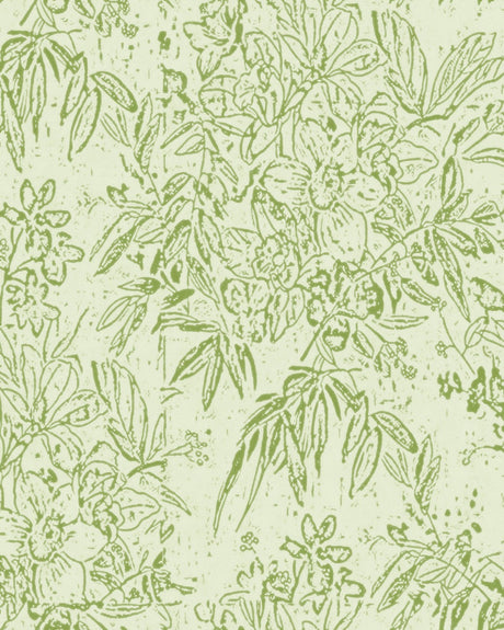 Cherry Orchard wallpaper in Green by Natty & Polly, full pattern view
