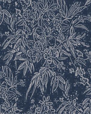 Cherry Orchard wallpaper in Indigo by Natty & Polly, full pattern view