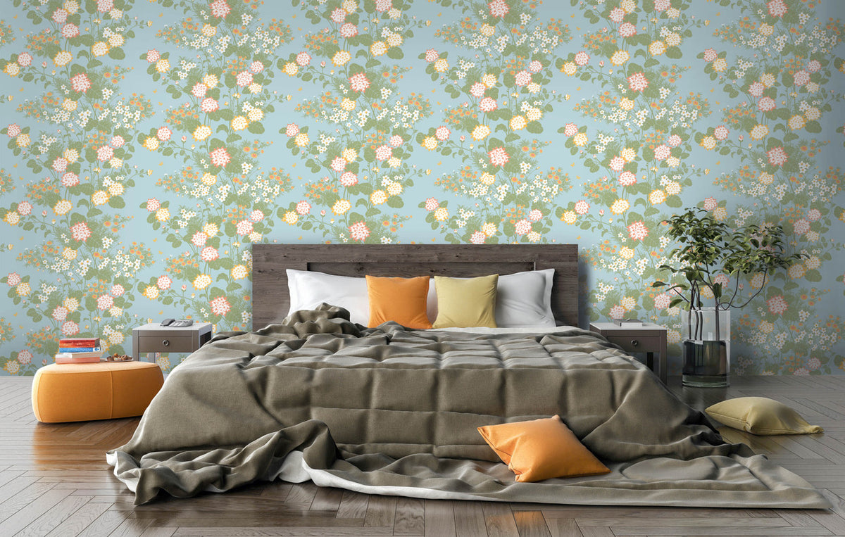 Chinese Floral wallpaper in Garden by Natty & Polly, styled in an interior