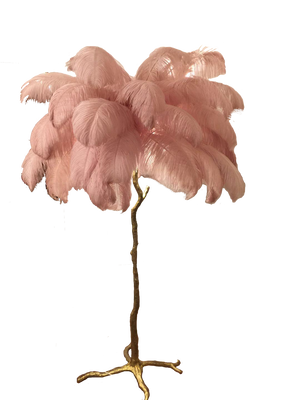 Ostro Genuine Ostrich Feather Brass Floor Lamp, Cocolea, , ,