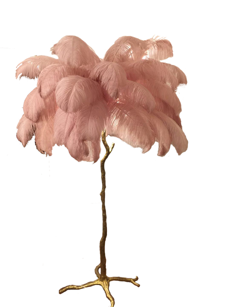 Ostro Genuine Ostrich Feather Brass Floor Lamp, Cocolea, , ,
