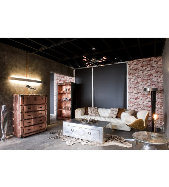 Regal Aviator Spitfire Polished Brass and White Leather Chesterfield Lounge - 3 seat, Cocolea, , ,