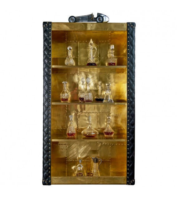 Piper Aztec Polished Brass and Black Leather Bookshelf, Cocolea, , ,
