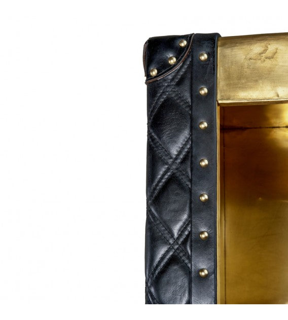 Piper Aztec Polished Brass and Black Leather Bookshelf, Cocolea, , ,