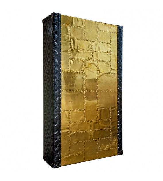 Piper Aztec Polished Brass and Black Leather Bookshelf, Cocolea, , ,