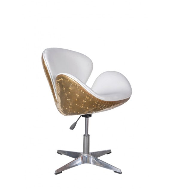 Gauntlet Polished Brass and White Leather Swan Chair, Cocolea, , ,