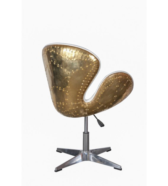 Gauntlet Polished Brass and White Leather Swan Chair, Cocolea, , ,