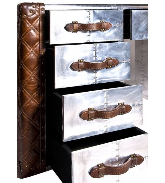 Piper Aztec Aluminium and Brown Leather Desk, Cocolea, , ,