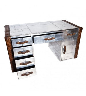 Piper Aztec Aluminium and Brown Leather Desk, Cocolea, , ,