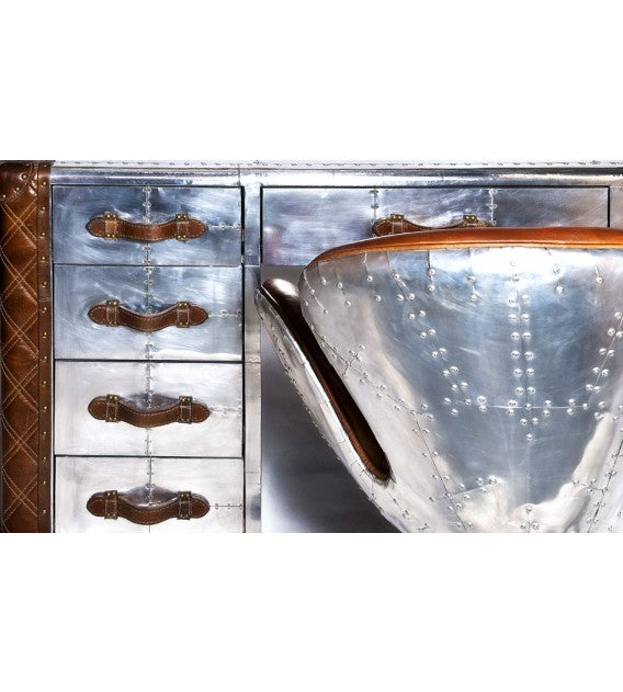 Piper Aztec Aluminium and Brown Leather Desk, Cocolea, , ,